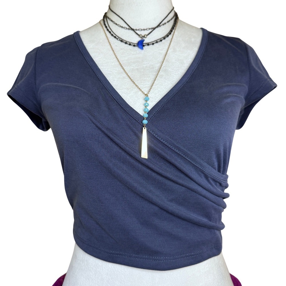 Vintage Y2K  Wrap Style Crop Top Short Sleeve Small 90s Balletcore Indie